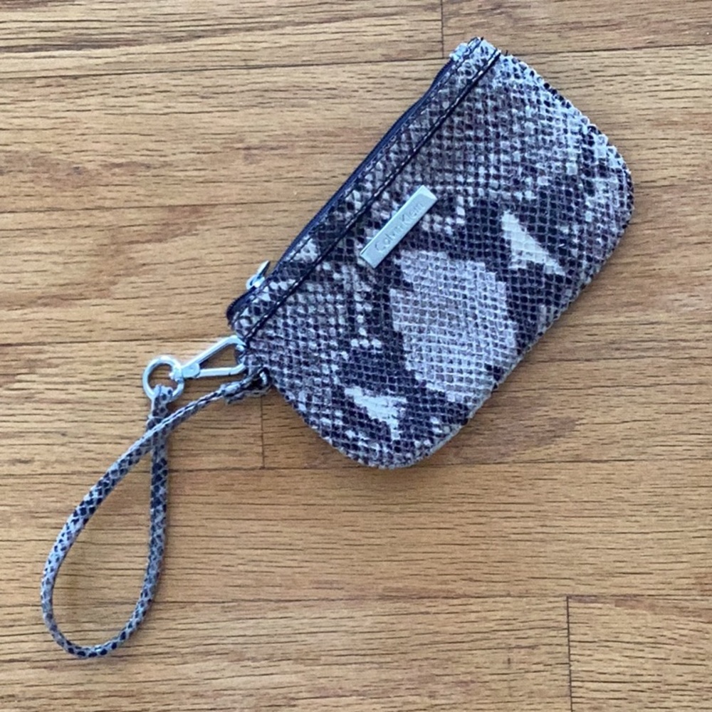 Calvin Klein Snake Print Wristlet dark brown and tan